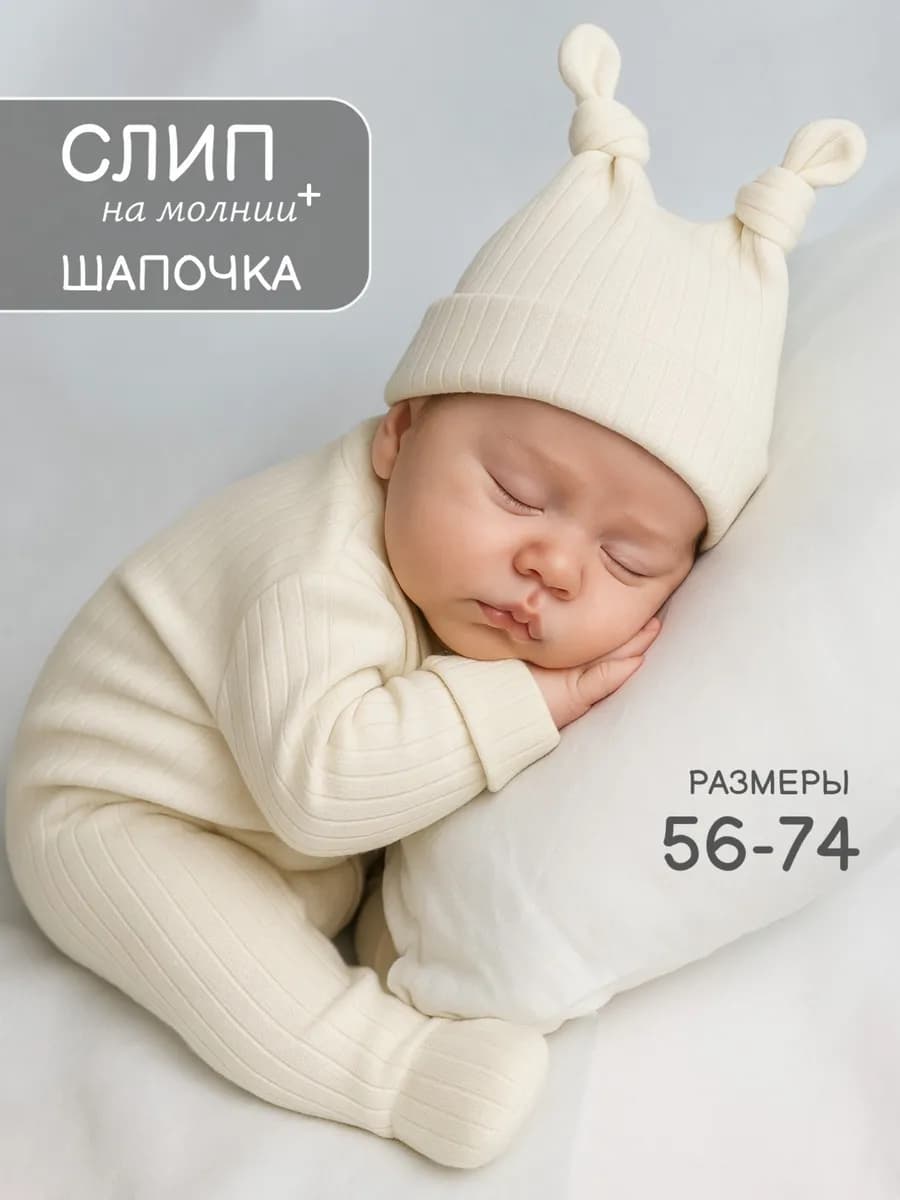 Комплект на выписку новорожденного в рубчик с шапочкой - фото 1