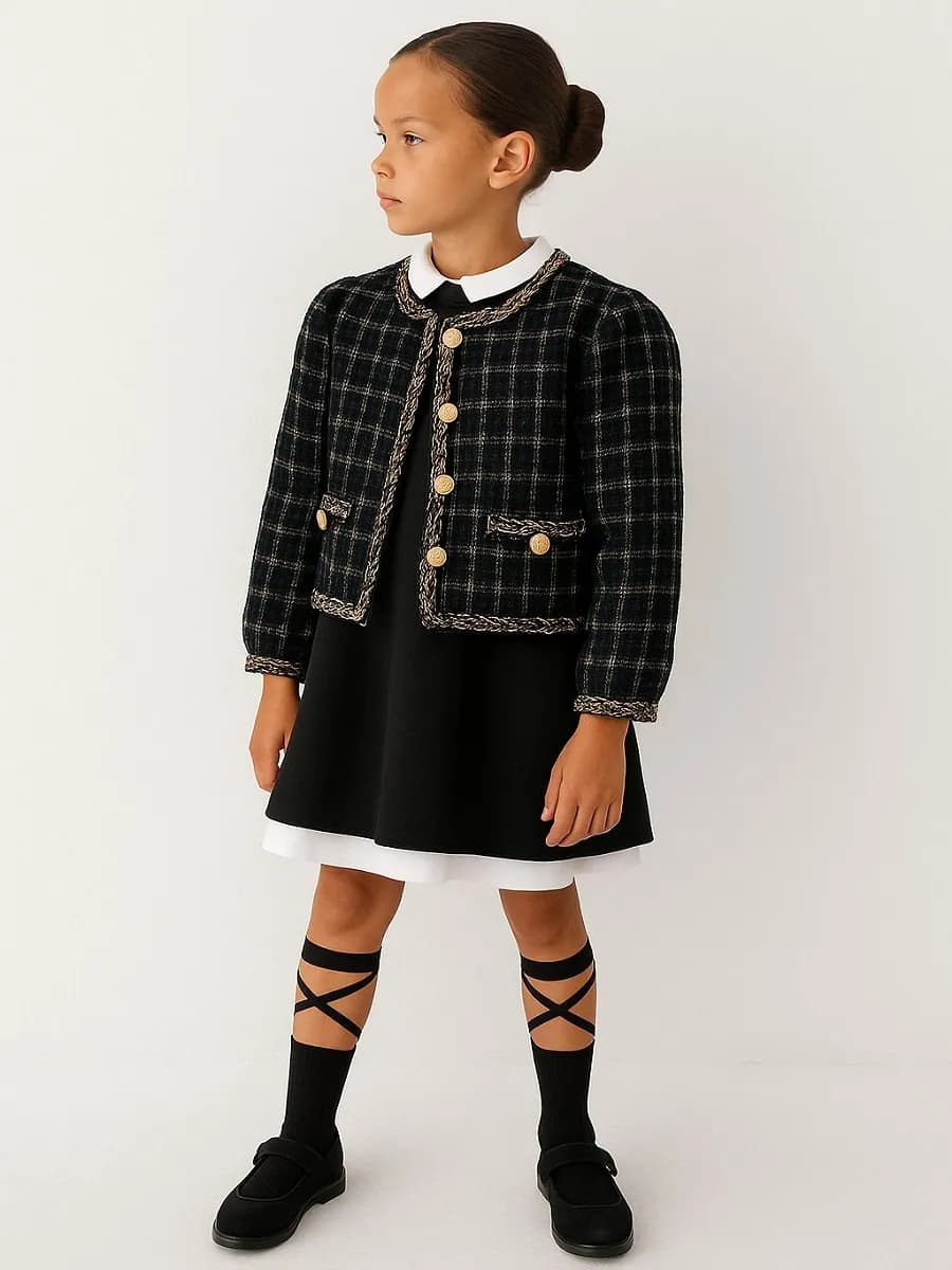 Твидовый школьный пиджак бомбер - фото 1