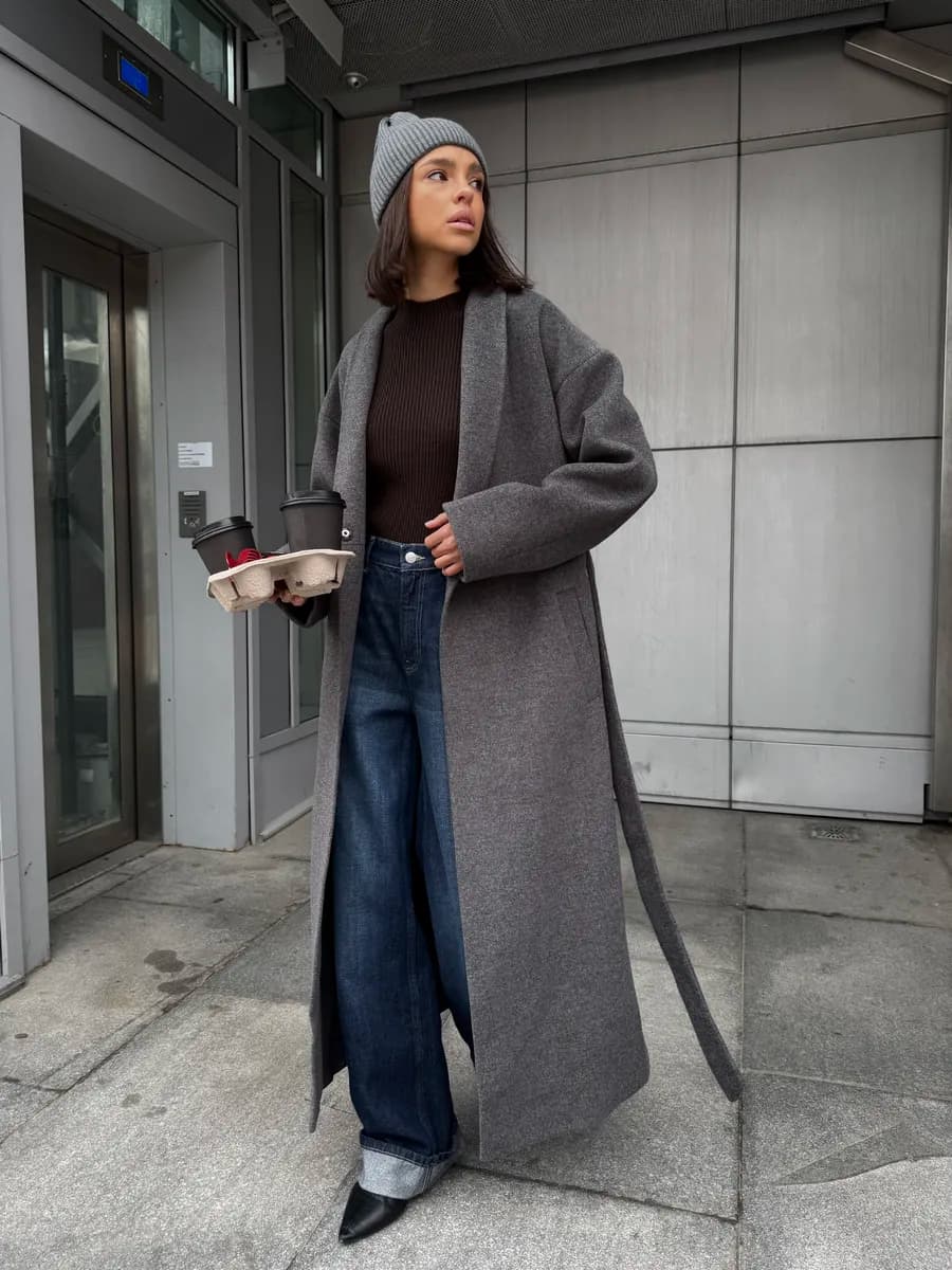 Пальто демисезонное длинное с поясом