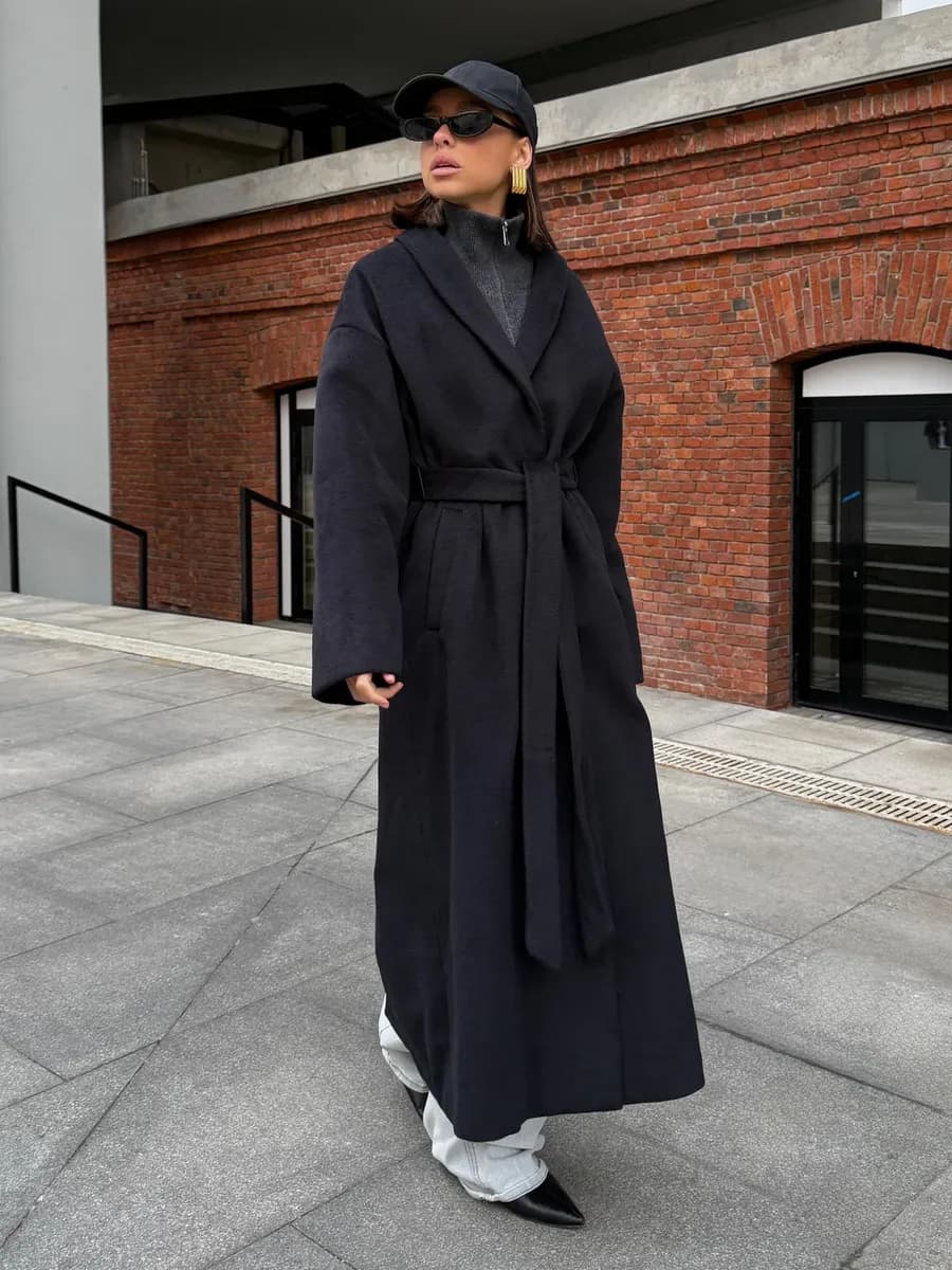 Пальто демисезонное длинное с поясом