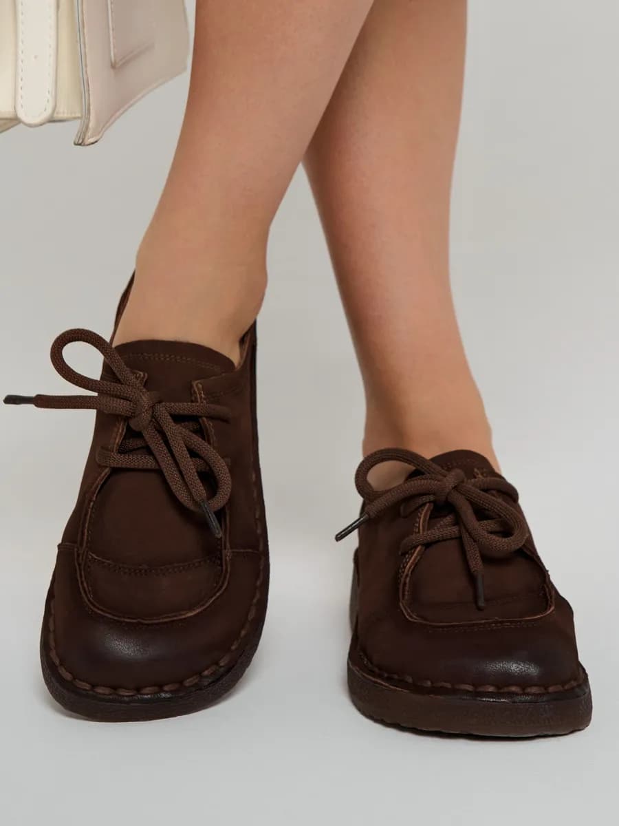 Босоногая обувь туфли коричневые на низком ходу без каблука - фото 1