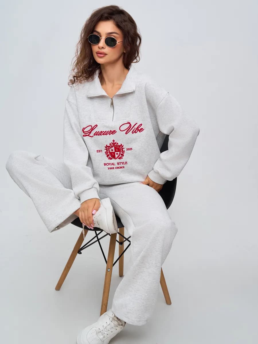 Спортивный костюм на молнии брючный без капюшона оверсайз