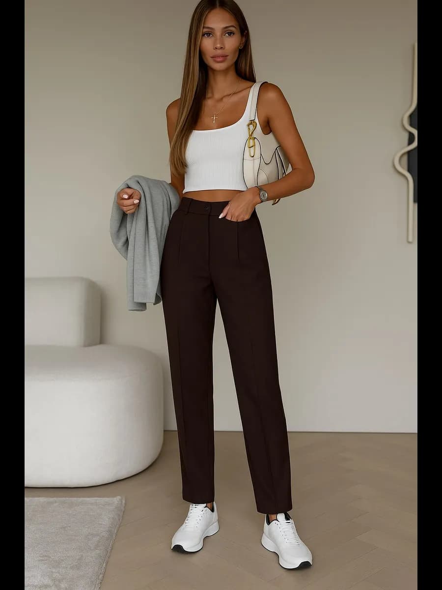 Брюки классические бананы прямые на резинке - фото 1