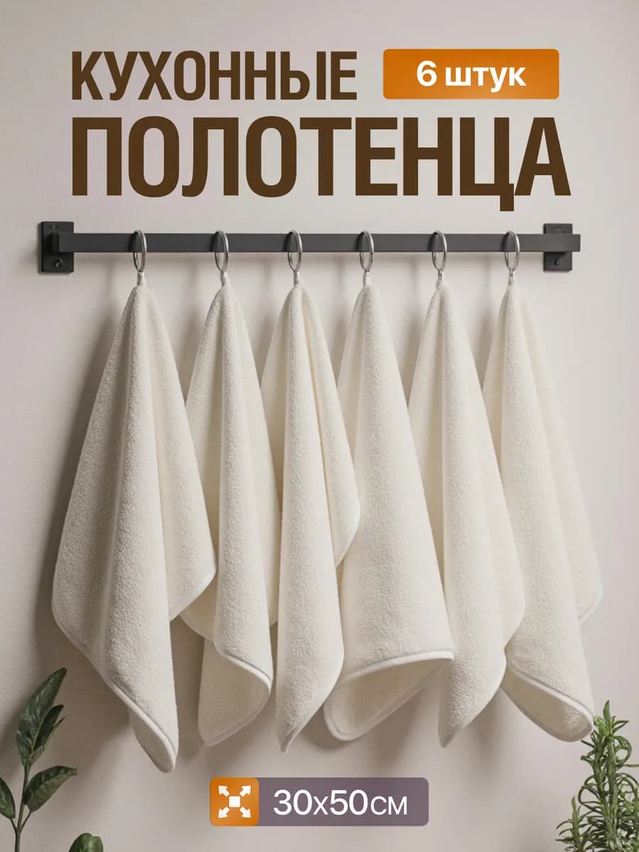 Полотенца кухонные 30х50 махровые из микрофибры набор 6 шт