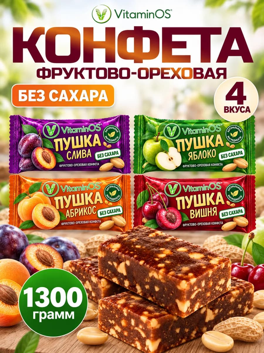 Конфеты фруктово-ореховые пастила без сахара 1300г