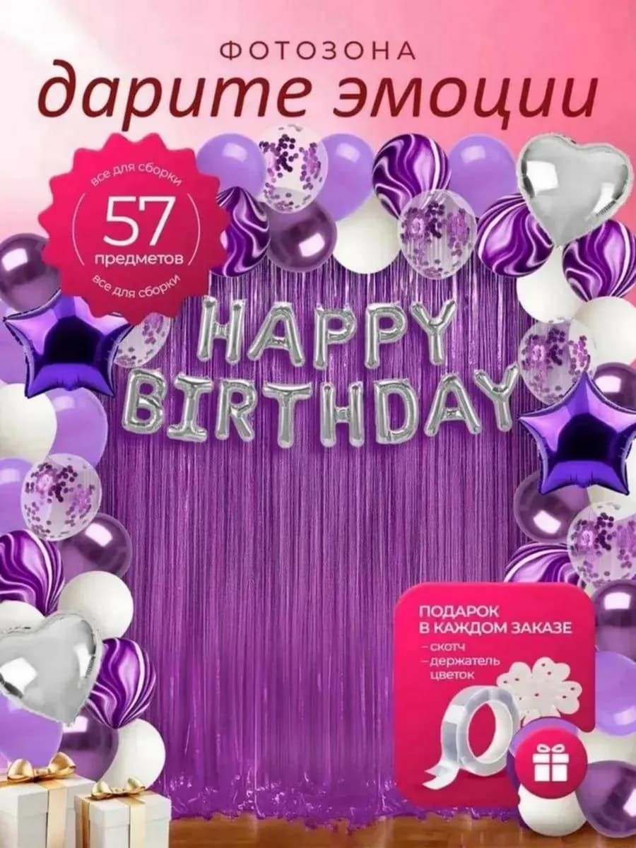 Воздушные шары Happy Birthday фотозона День Рождения