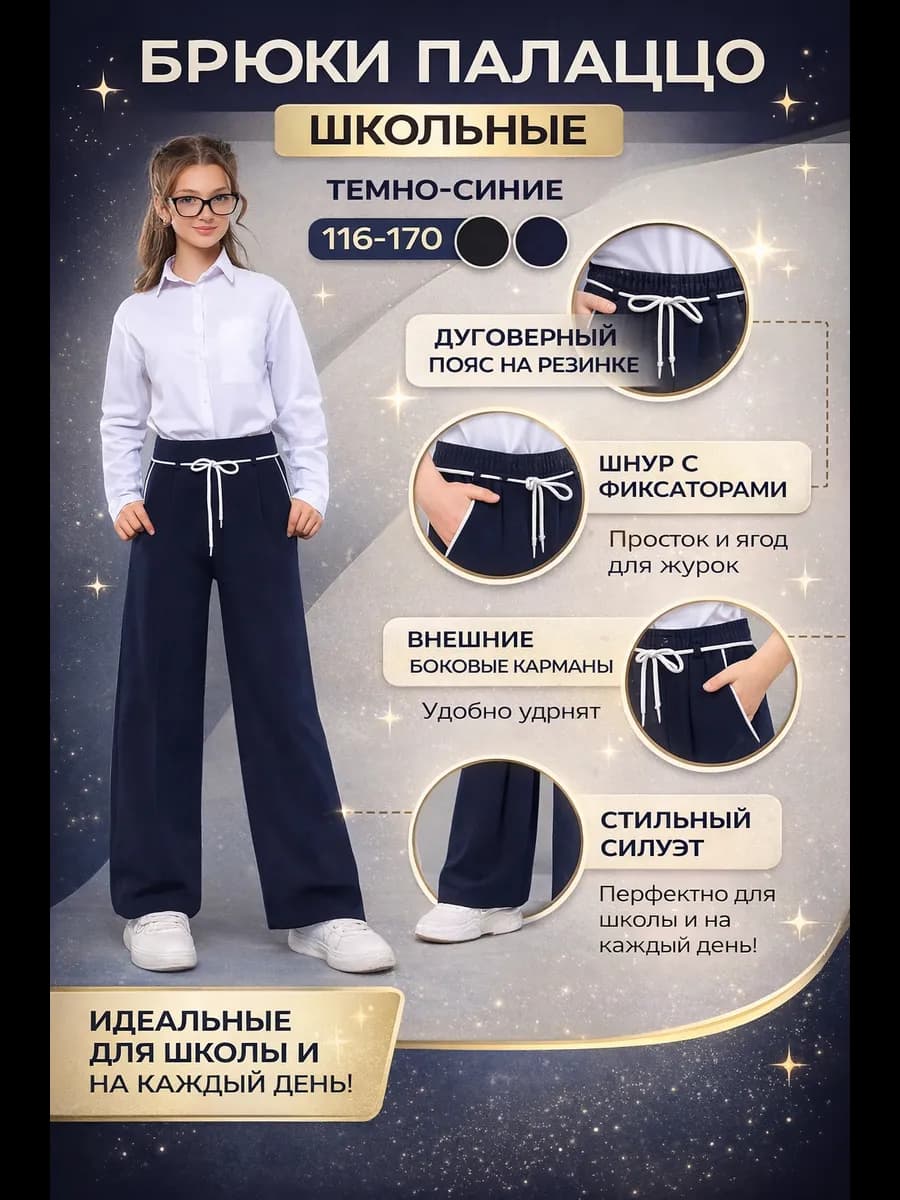 Брюки школьные палаццо широкие на резинке