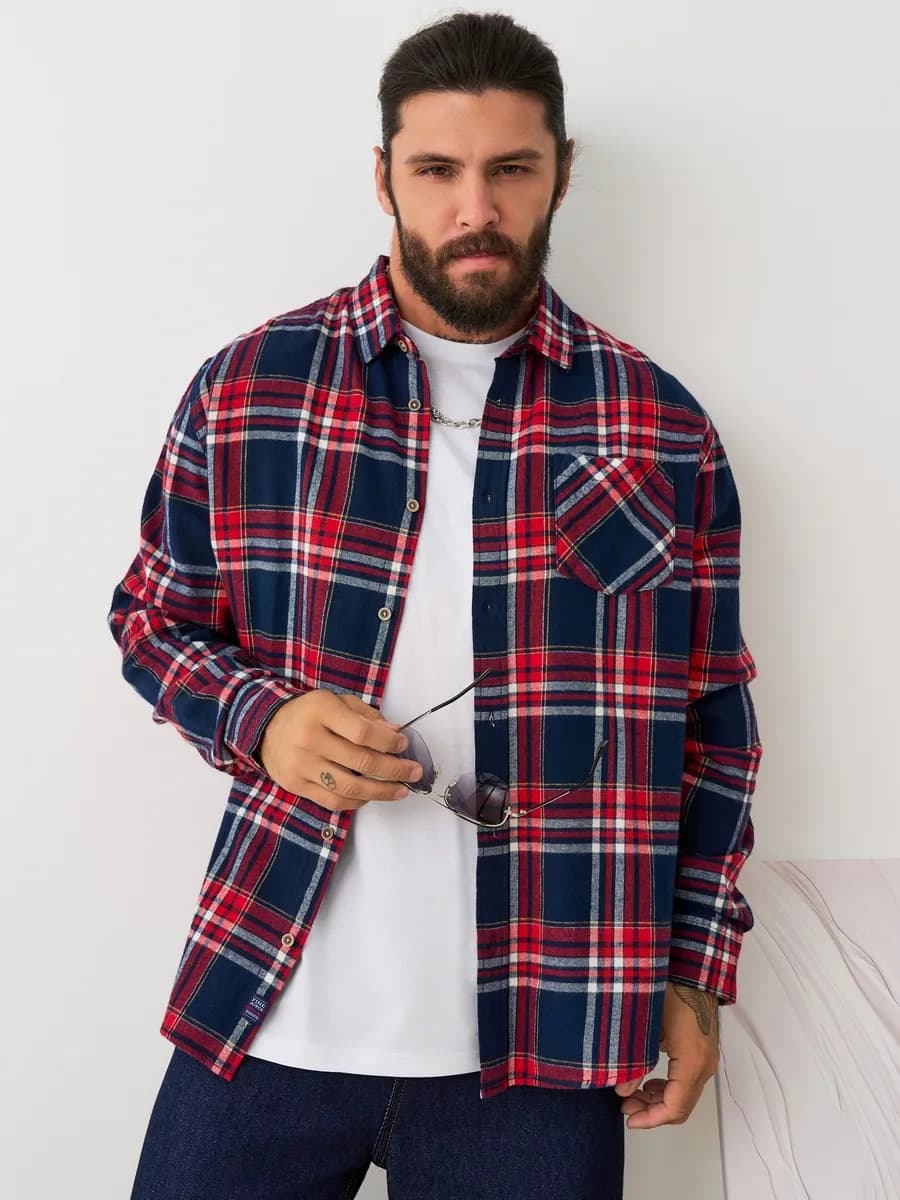 Рубашка с длинным рукавом в клетку фланелевая