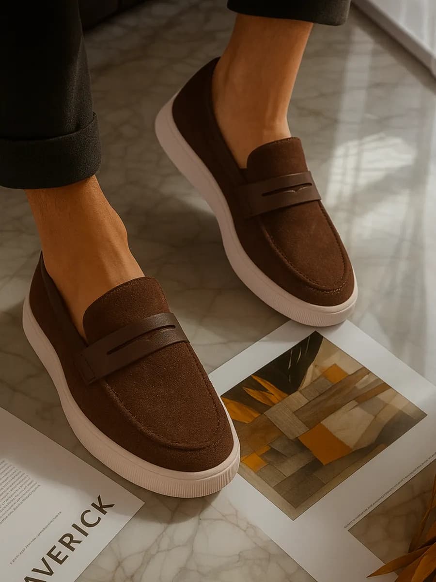 Лоферы замшевые коричневые на подошве