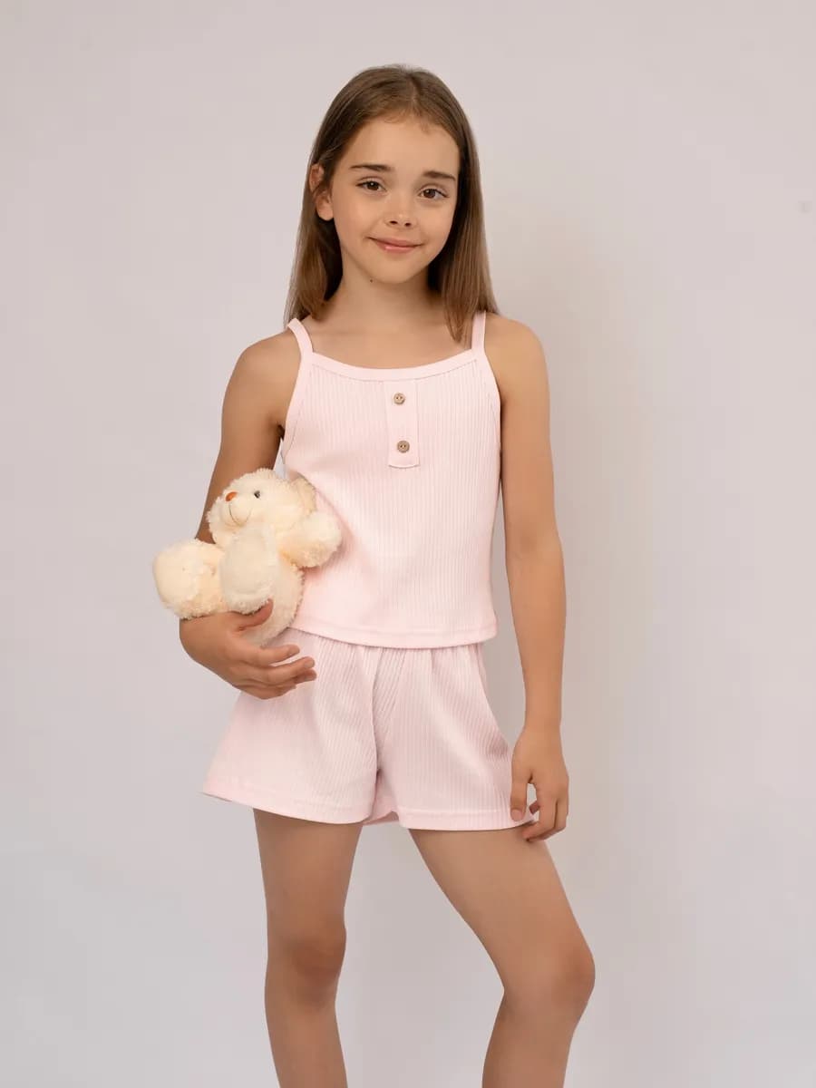 Пижама с шортами в рубчик