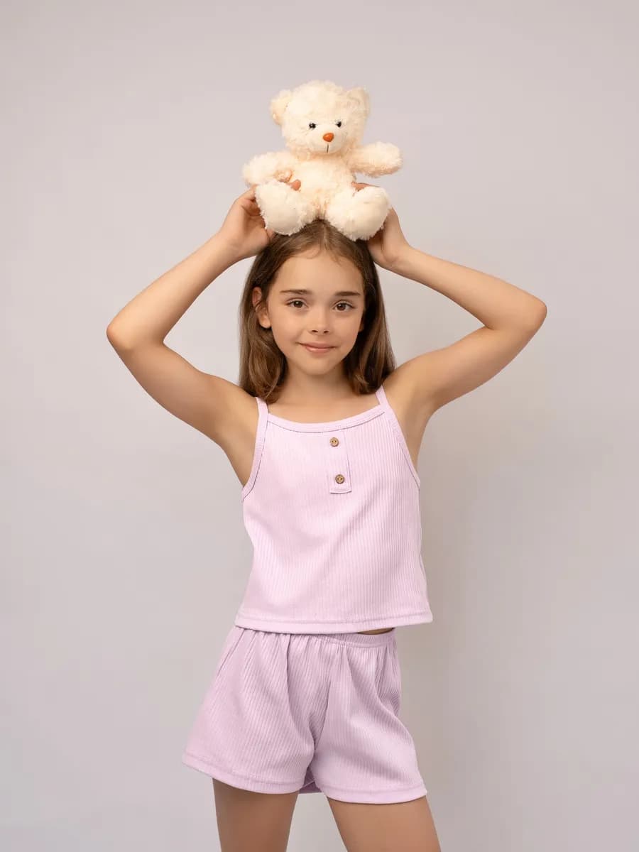 Пижама с шортами в рубчик