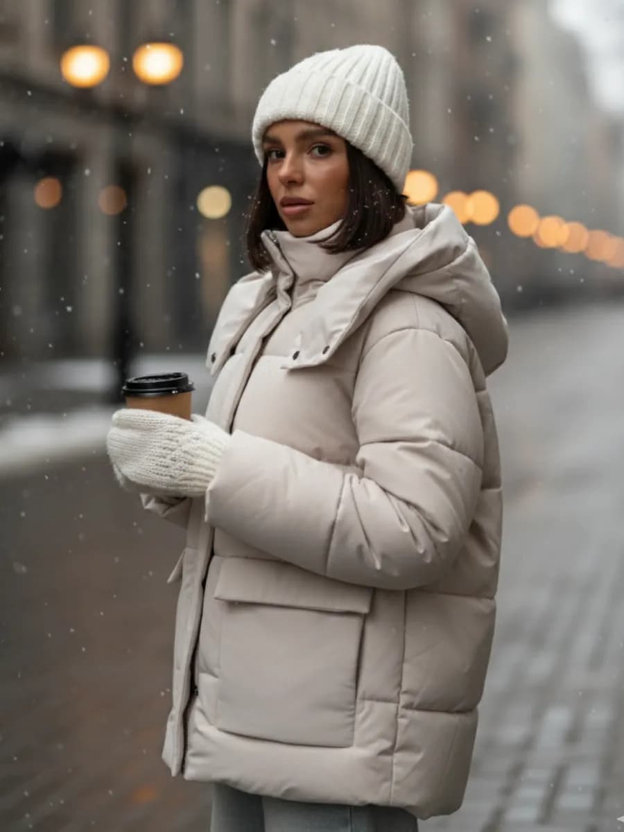 Куртка зимняя оверсайз короткая с капюшоном