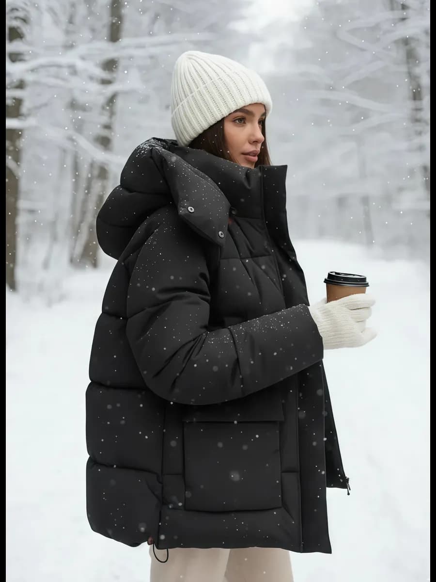 Куртка зимняя оверсайз короткая с капюшоном