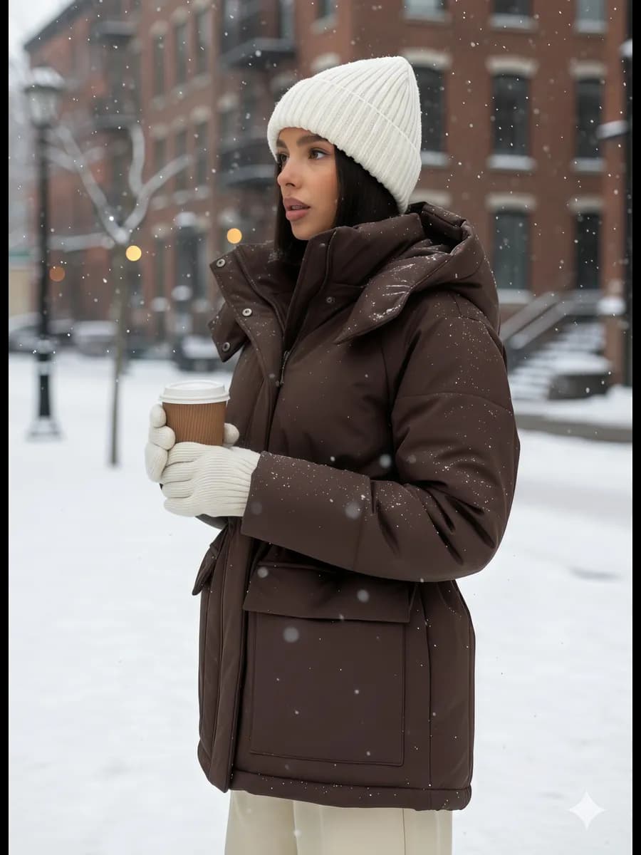 Куртка зимняя оверсайз удлиненная с капюшоном