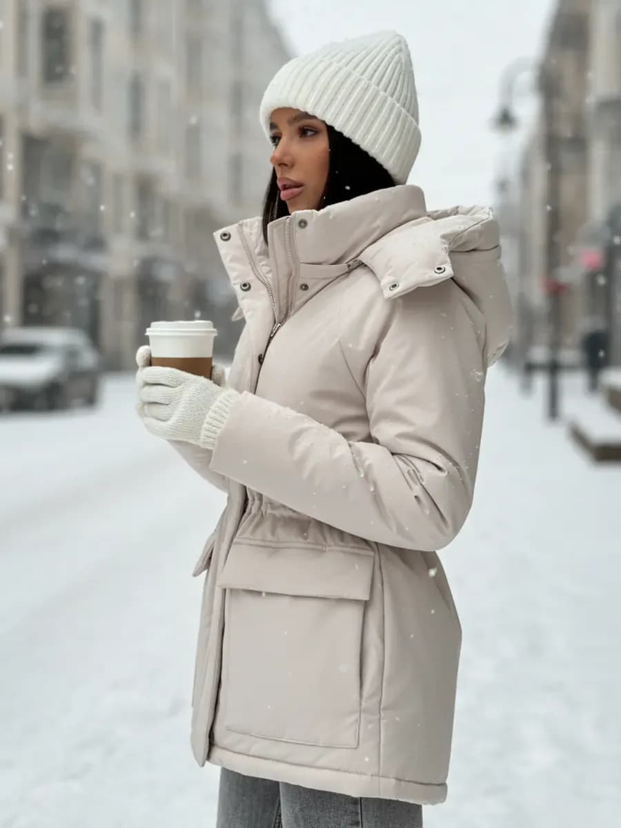 Куртка зимняя оверсайз удлиненная с капюшоном