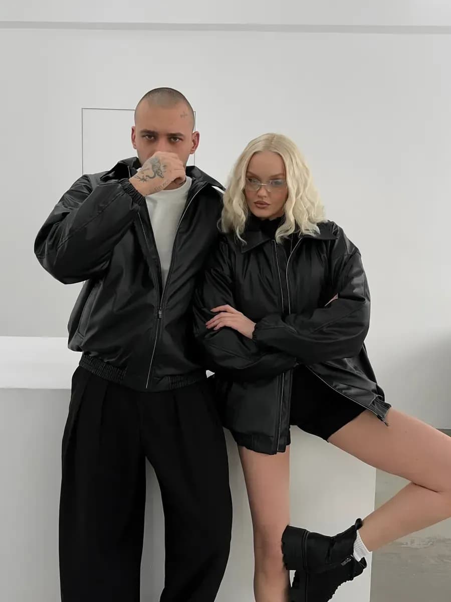 Бомбер мужской оверсайз утепленный экокожа с воротником