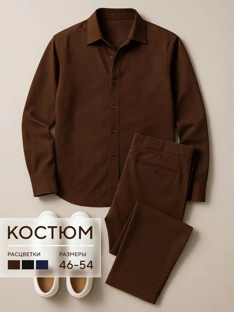 Мужской костюм с рубашкой и брюками - фото 1
