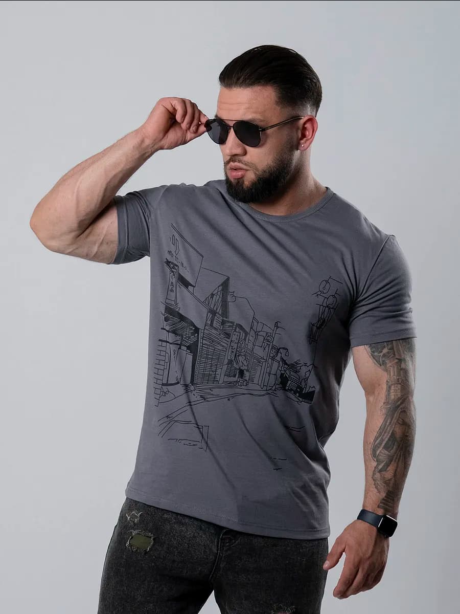 Футболка мужская базовая с принтом хлопок