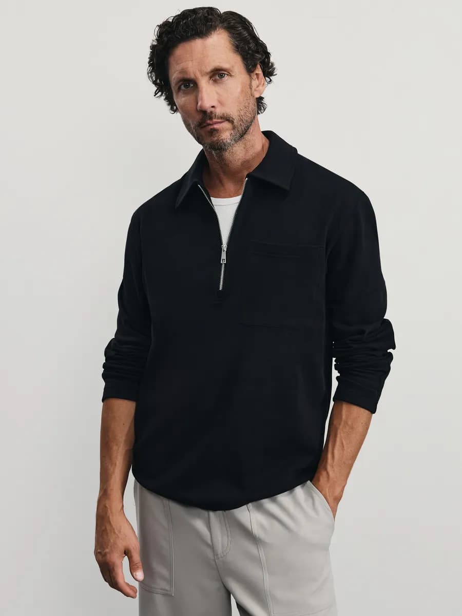 Джемпер базовый на молнии из хлопка с воротником поло
