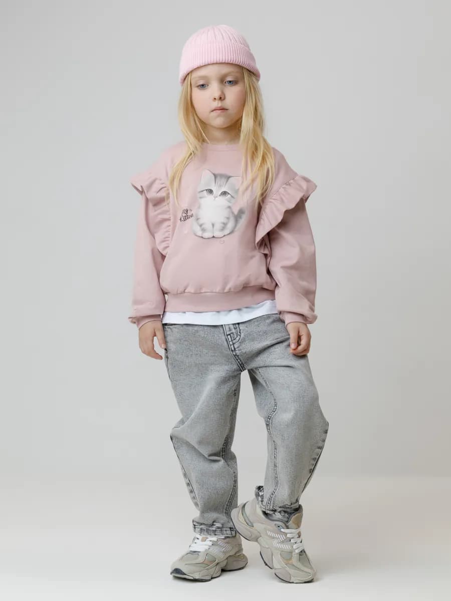 Свитшот с рюшами и принтом для девочки - фото 1