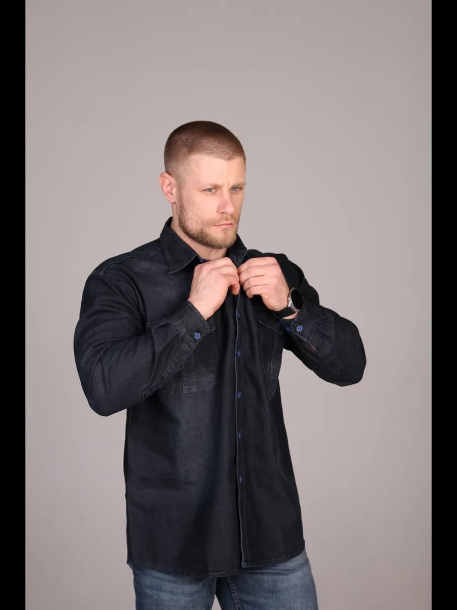 Рубашка джинсовая классическая с длинным рукавом