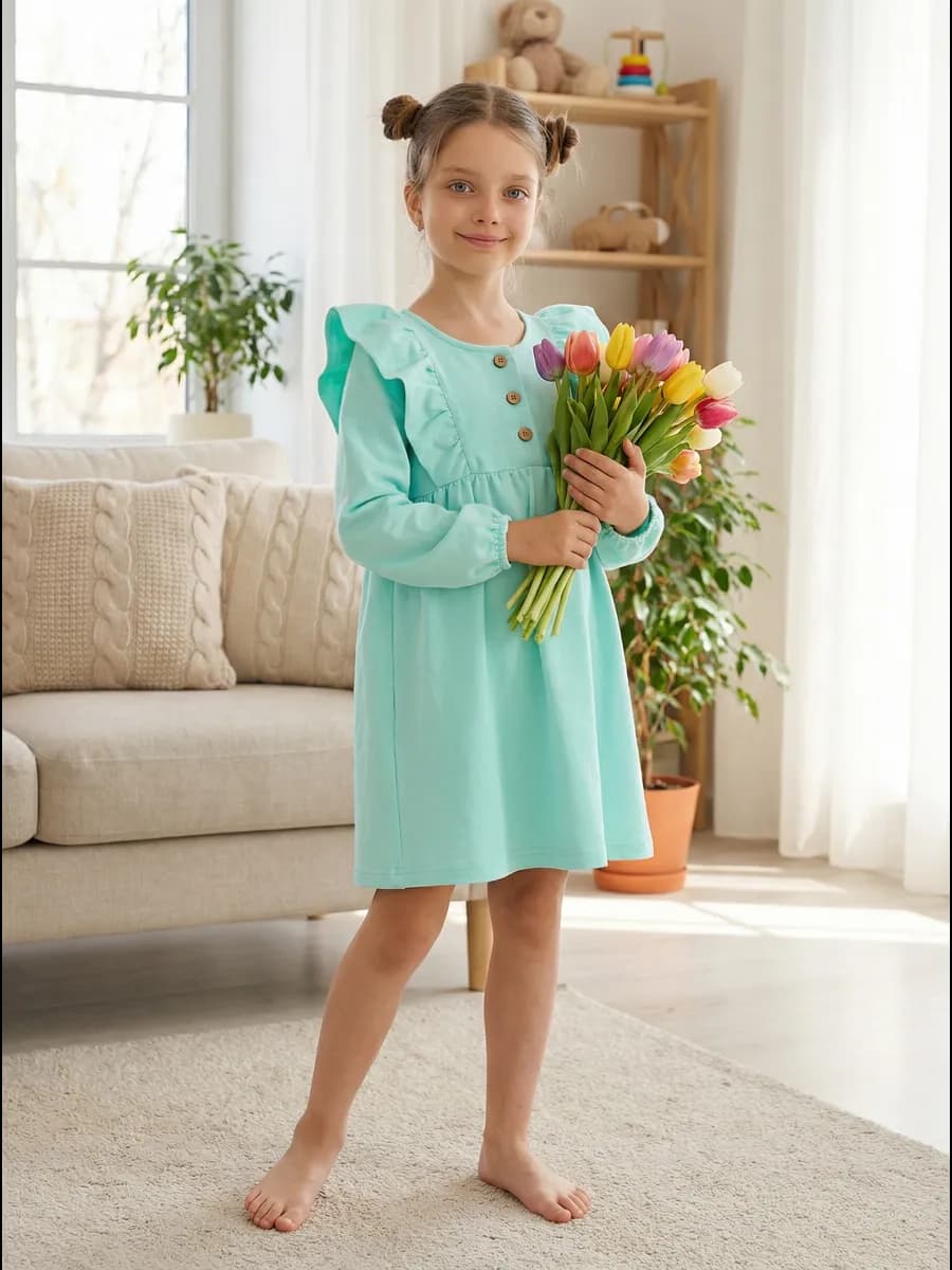 Платье в садик с длинным рукавом - фото 1
