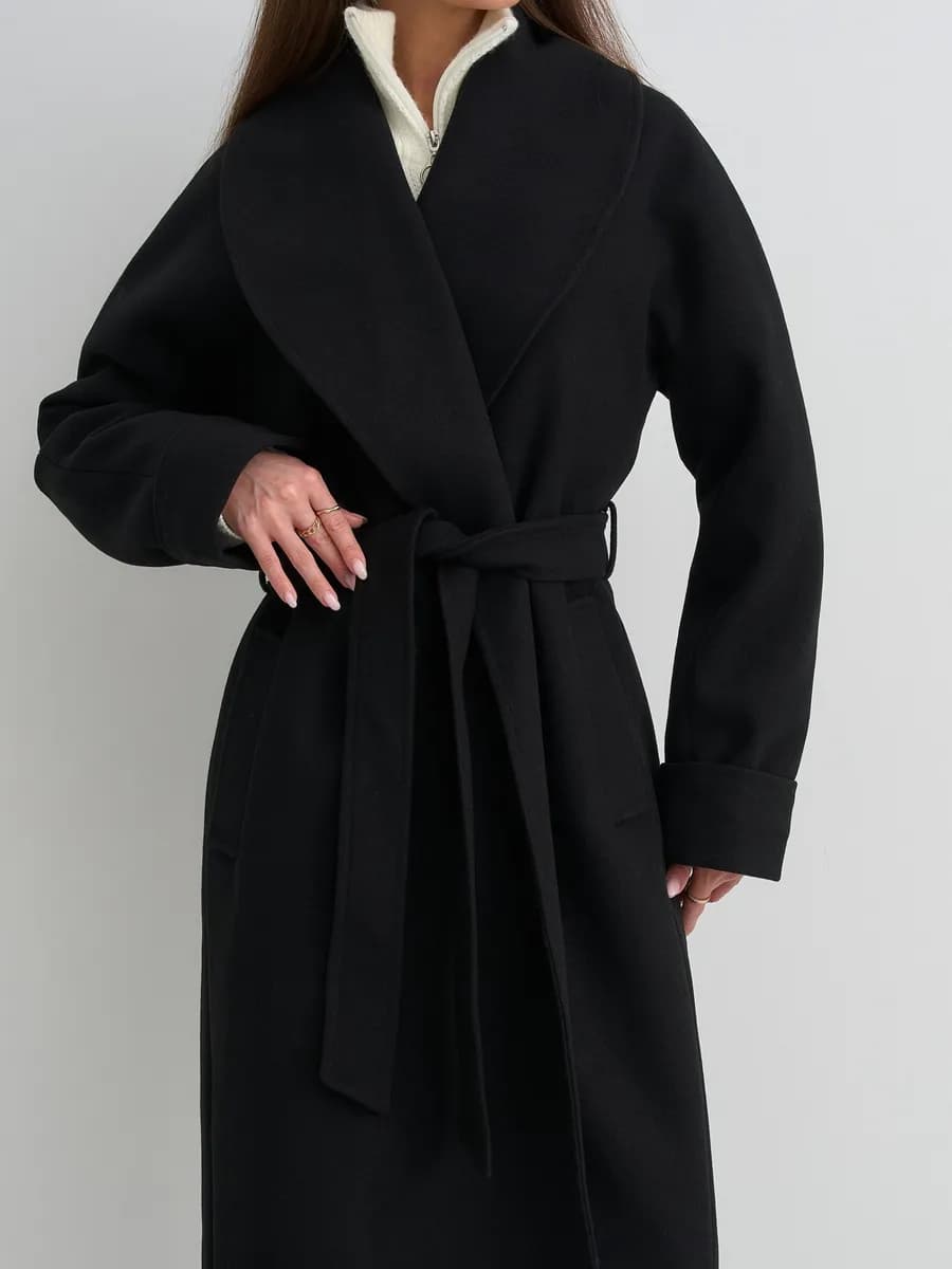 Пальто длинное демисезонное оверсайз с широким воротом - фото 1