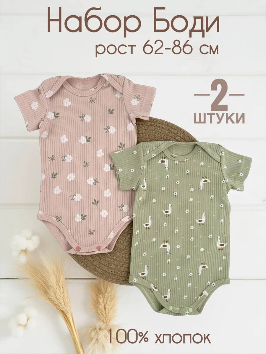 Боди для новорожденных с коротким рукавом набор 2 шт - фото 1