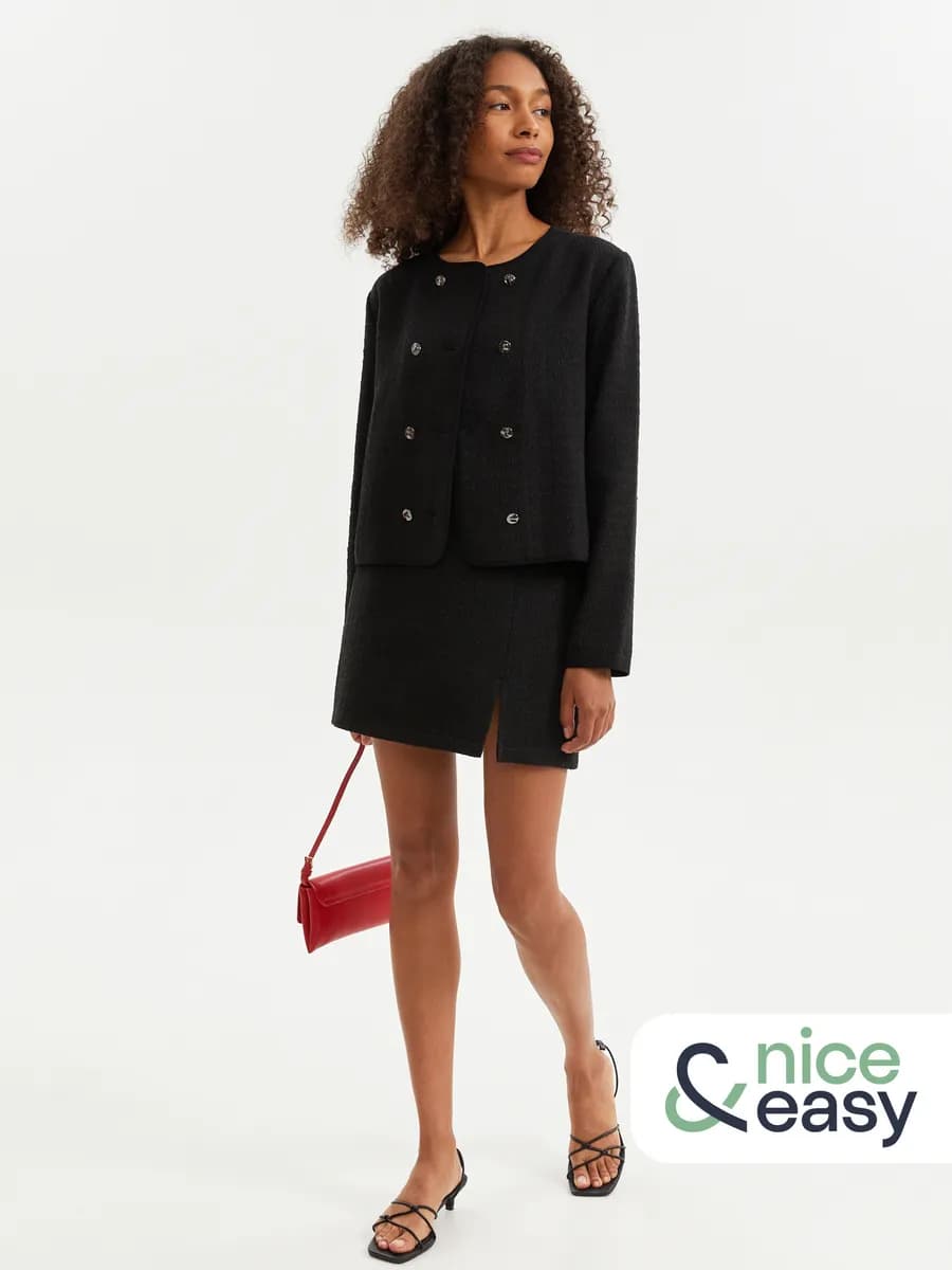 Женская твидовая юбка мини с разрезом