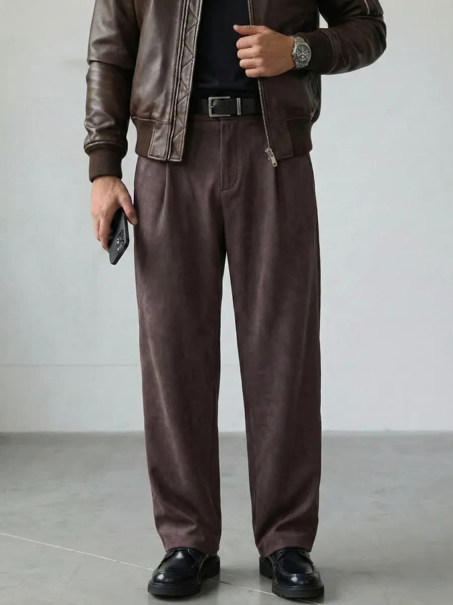 Брюки широкие замшевые