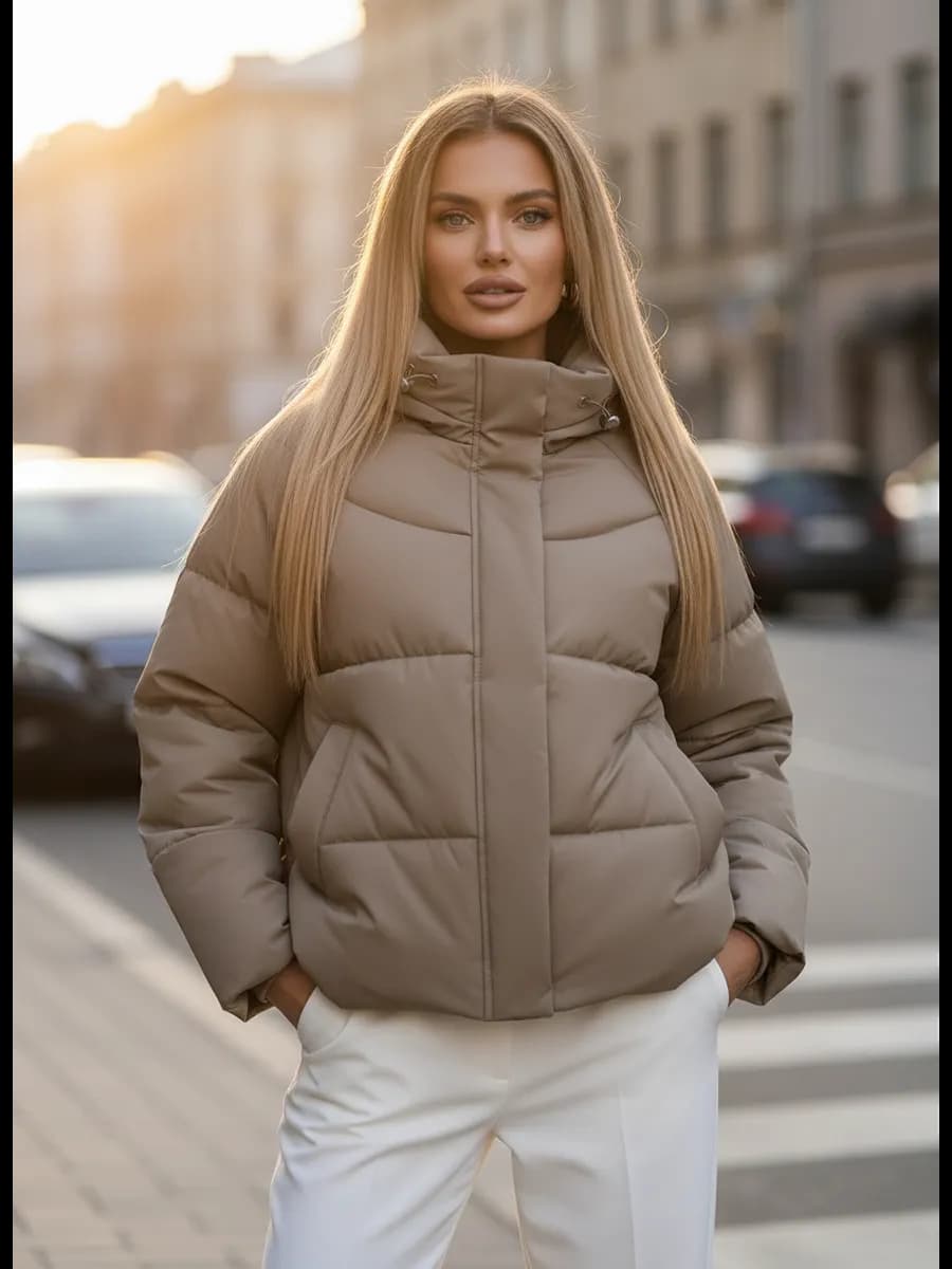 Короткая куртка зимняя с капюшоном оверсайз