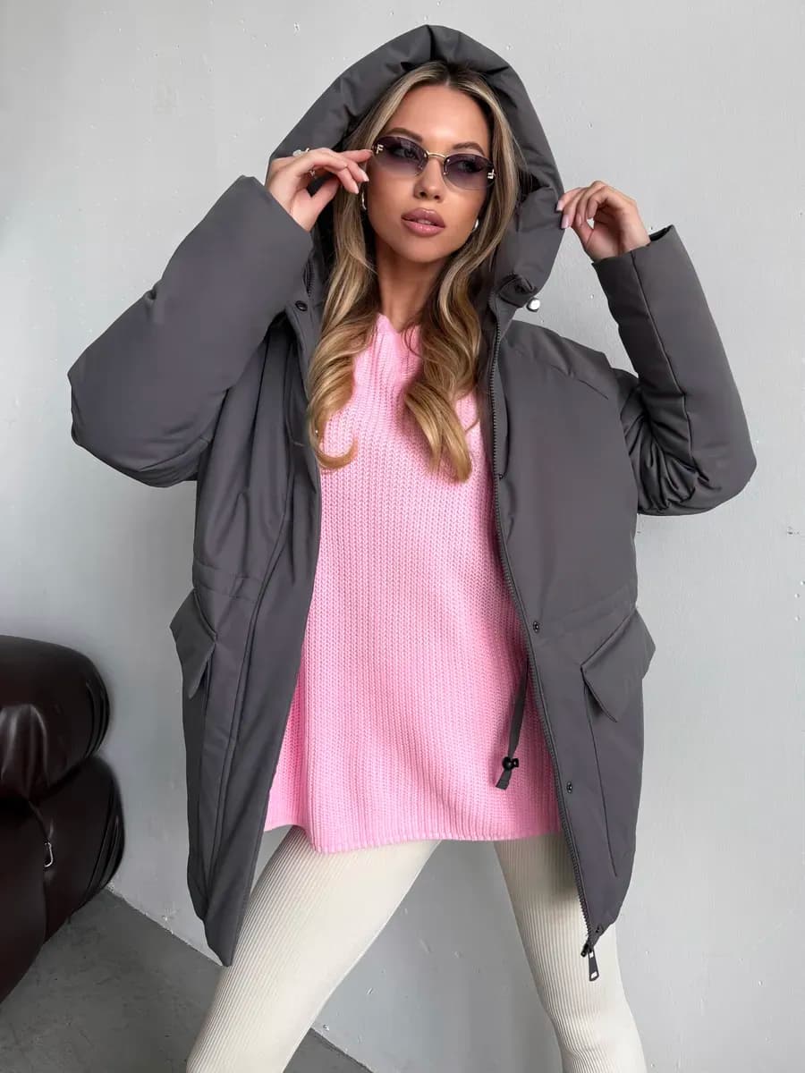 Куртка демисезонная удлиненная с капюшоном