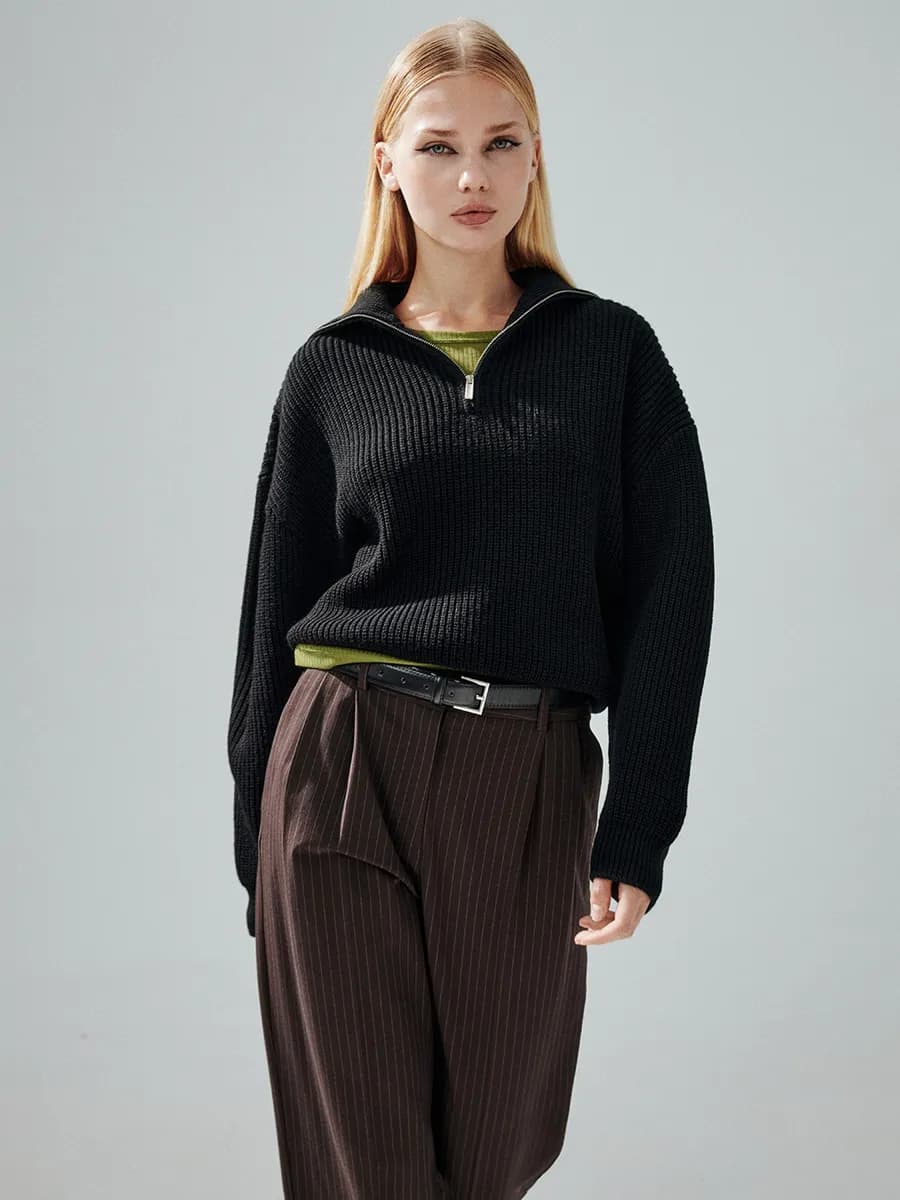 Джемпер оверсайз вязаный с воротником на молнии