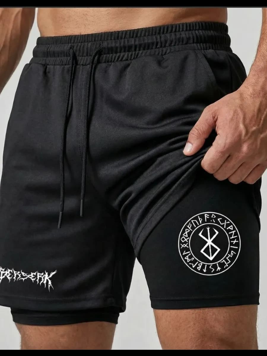 Шорты с тайтсами спортивные черные для фитнеса бега мма