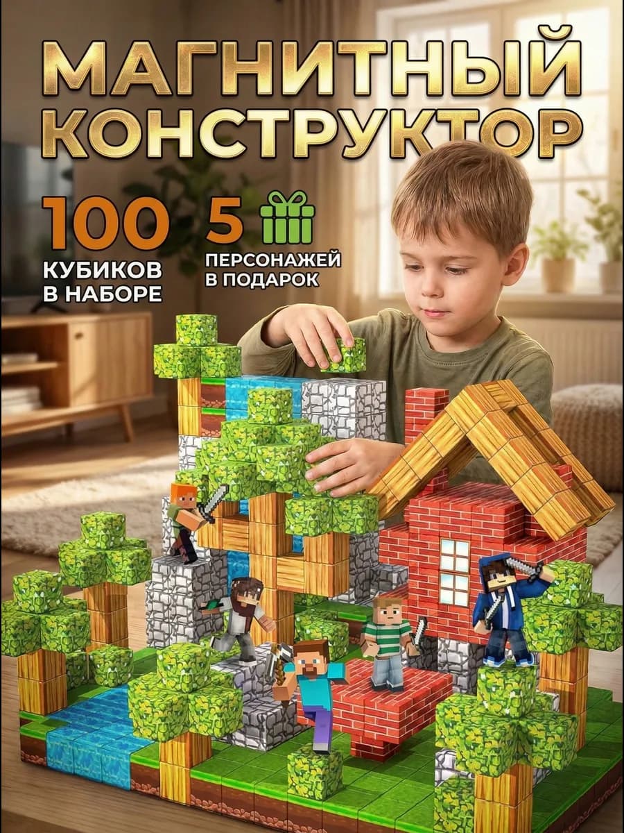 Майнкрафт. Магнитный конструктор Minecraft 100 кубиков