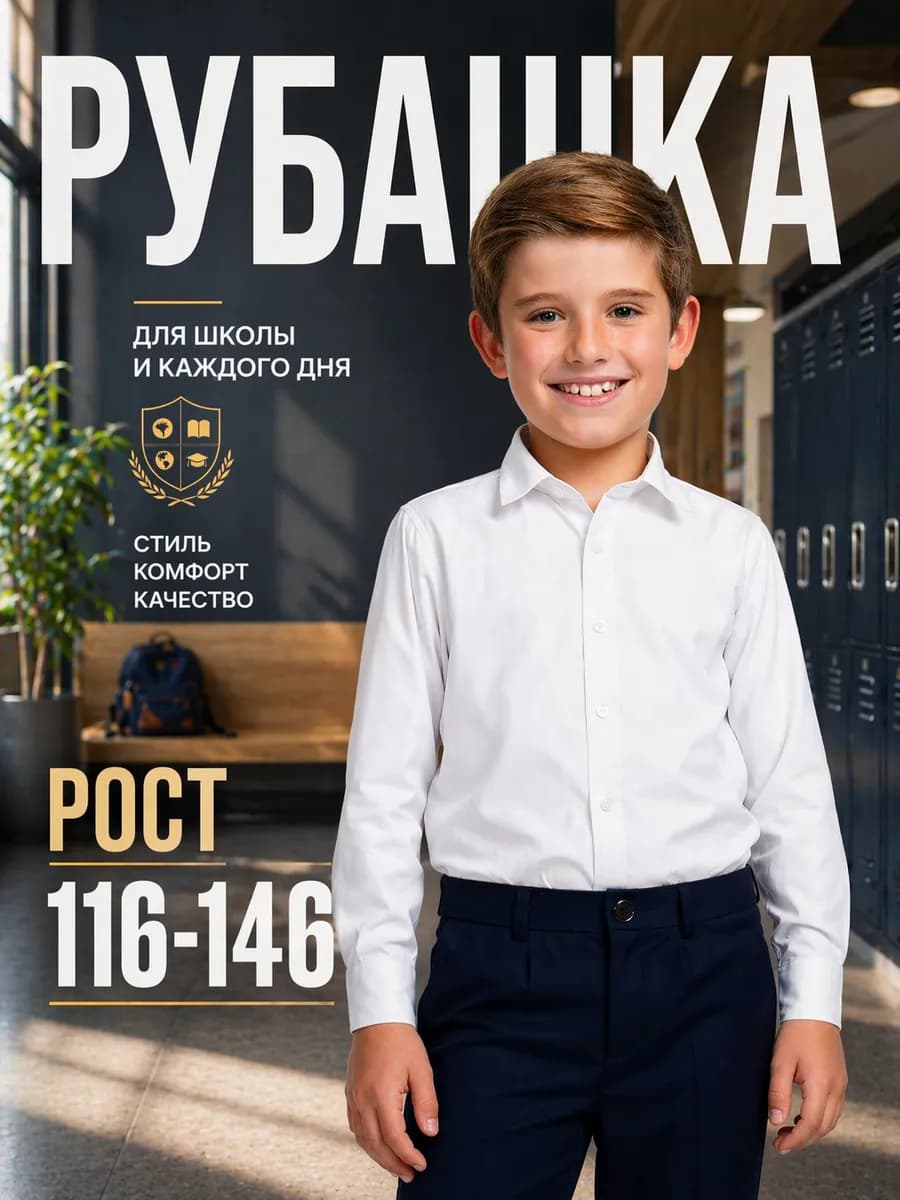 Рубашка белая школьная нарядная классическая на праздник