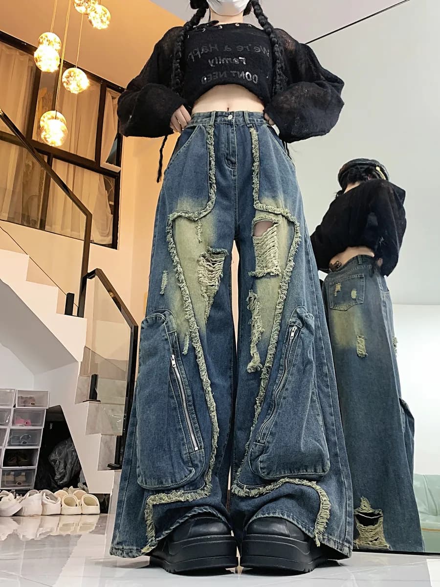 карго - джинсы с дырами