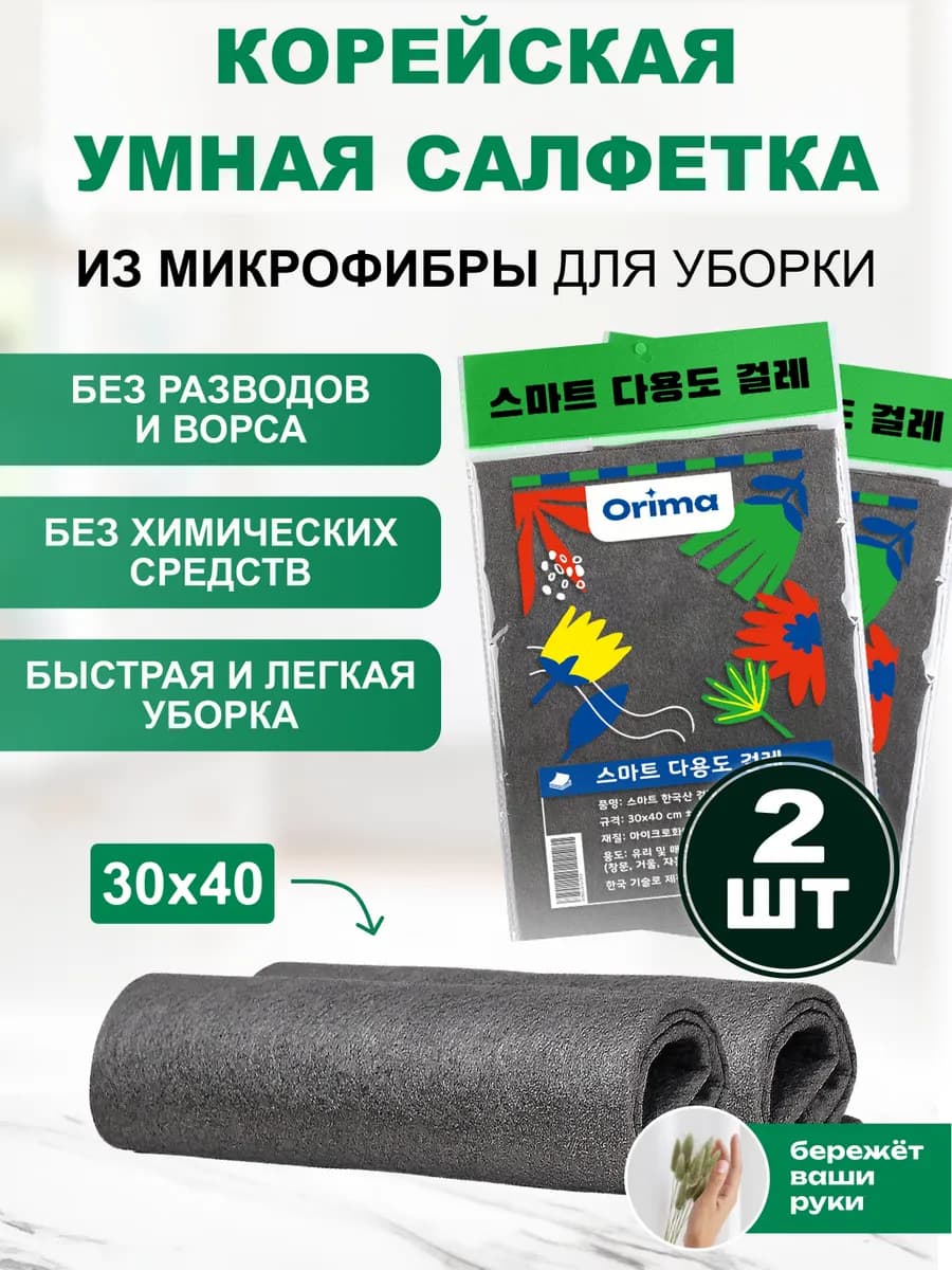 Салфетка для уборки умная тряпка универсальная 2 шт