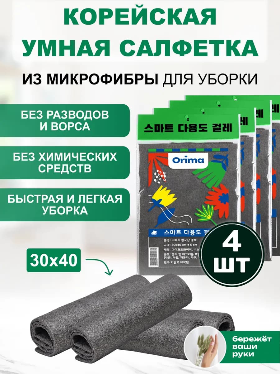 Салфетка для уборки умная тряпка универсальная 4 шт