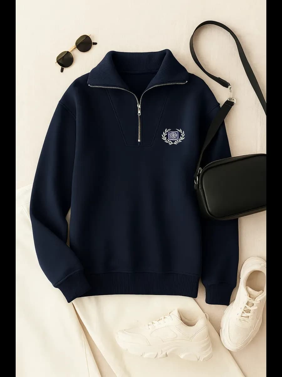 Свитшот полузамок без начеса поло на молнии - фото 1