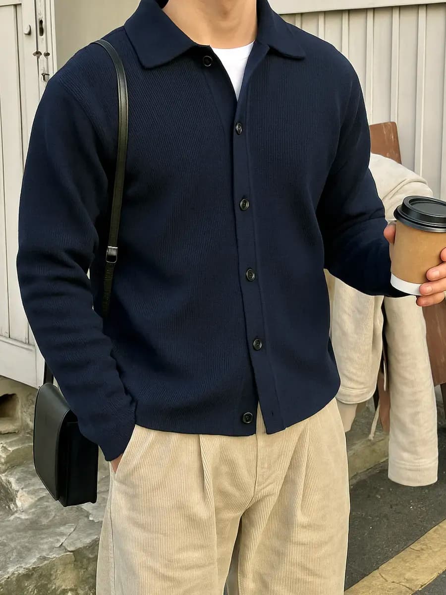 Кардиган вязаный на пуговицах поло