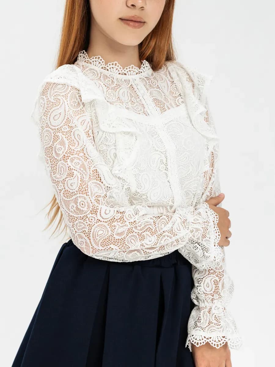 Блузка для девочки школьная кружевная