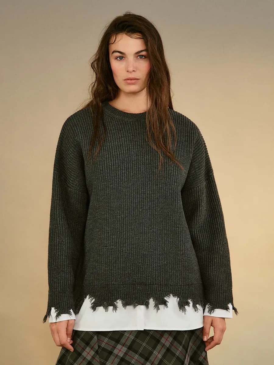 PLUS SIZE Джемпер рваный с имитацией рубашки