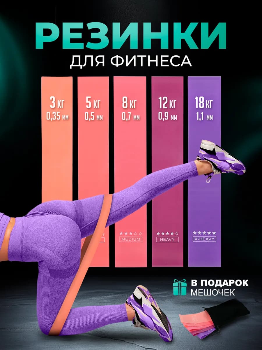 Резинки для фитнеса, набор 5 шт