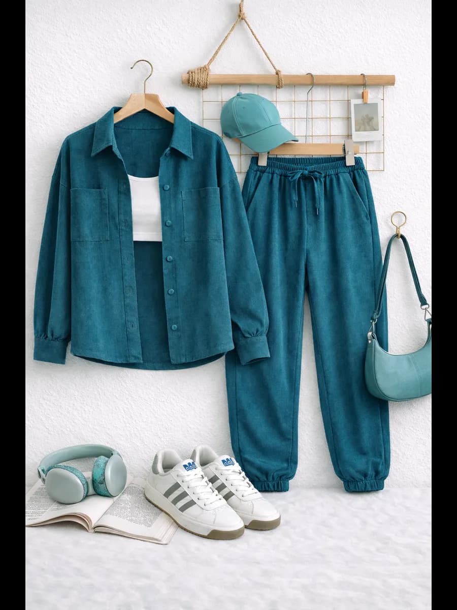Костюм спортивный вельветовый оверсайз с рубашкой