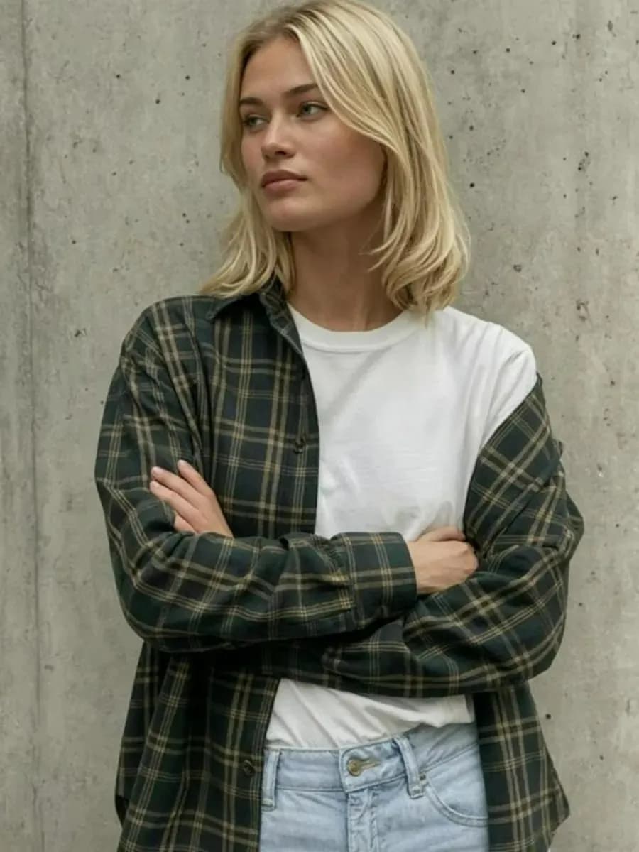 Рубашка в клетку теплая оверсайз