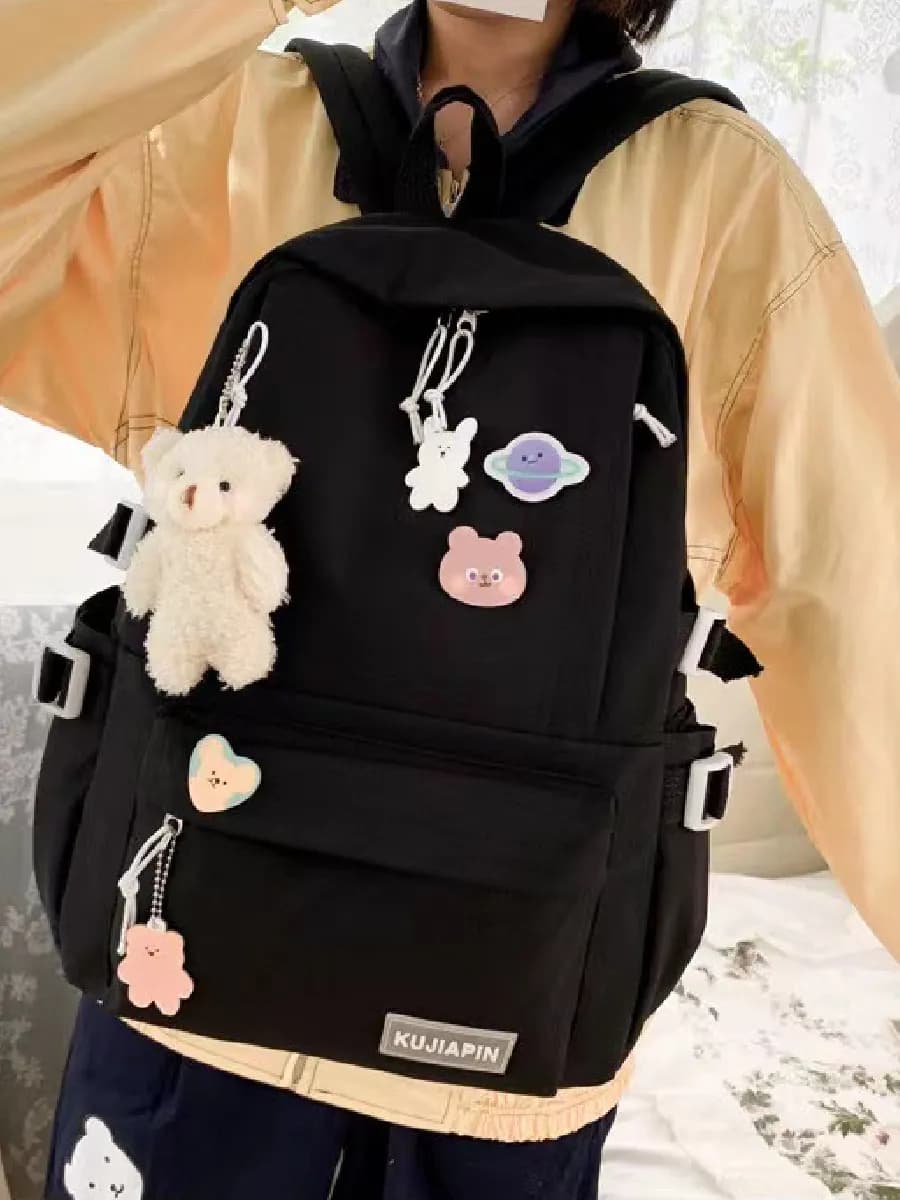 Рюкзак школьный для подростков с брелком-мишкой - фото 1