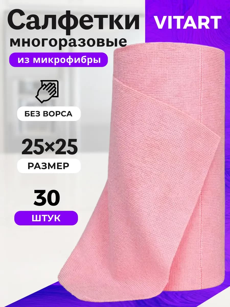 Салфетки для уборки в рулоне многоразовые 30 штук 25х25 см