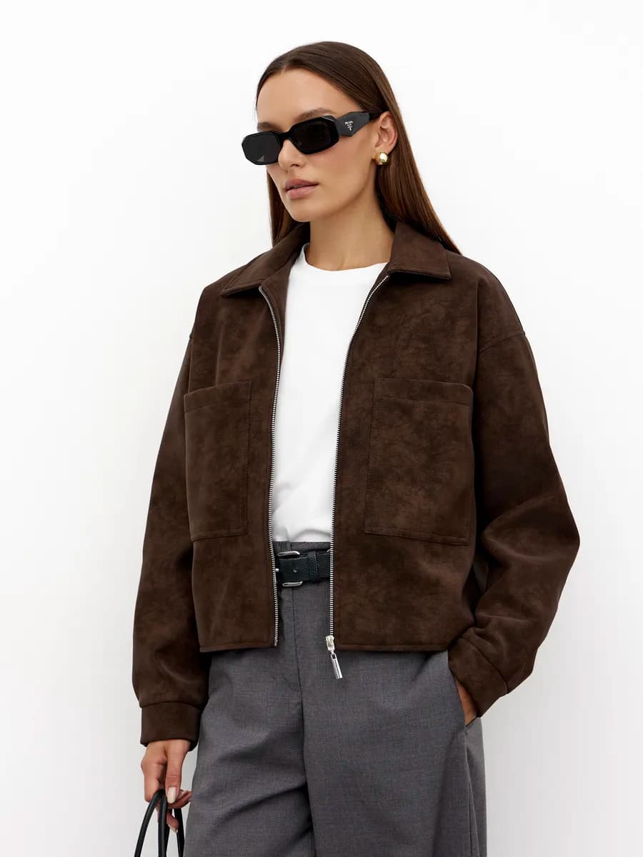 Бомбер кожаный оверсайз