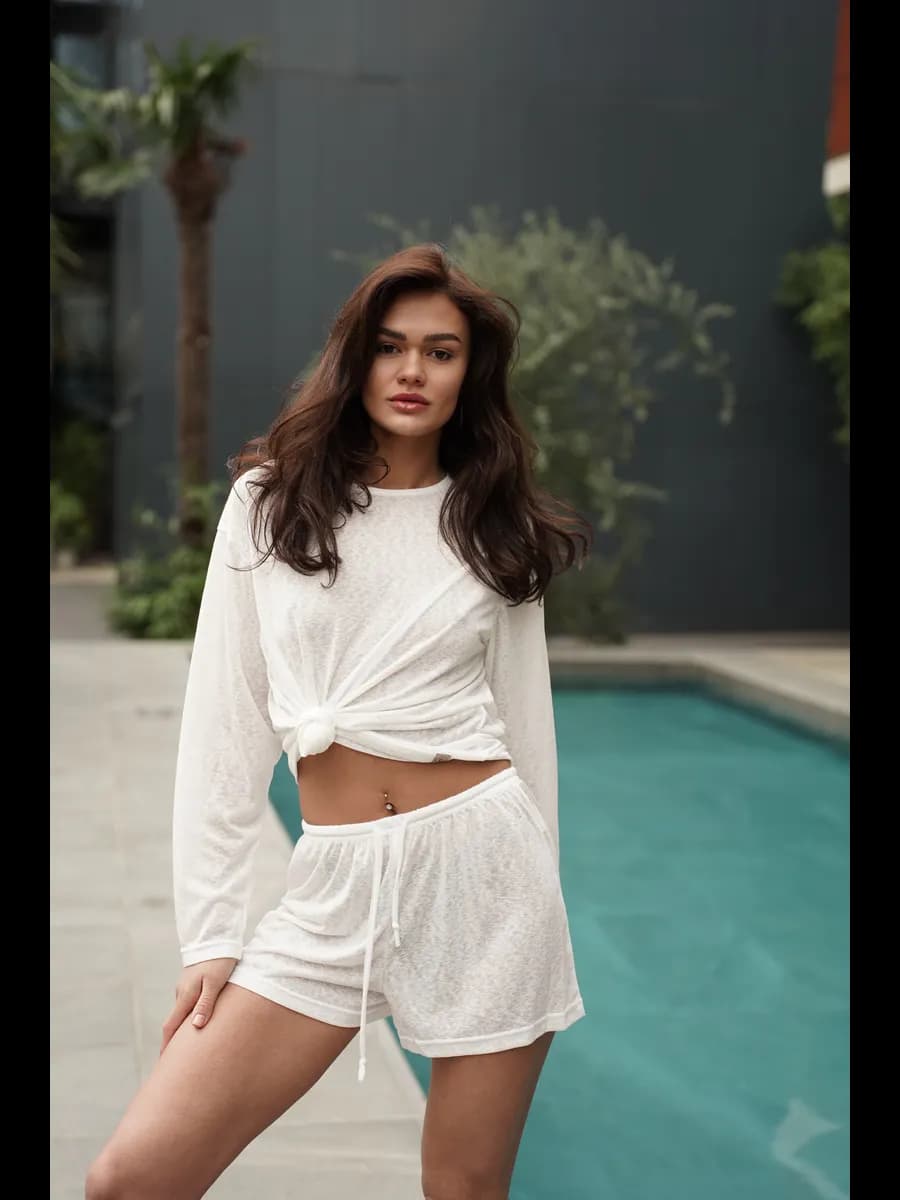 Костюм пляжный летний легкий с шортами оверсайз